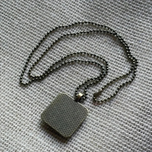 Statue of Liberty & Sky Square Antiqued Brass Glass 27" Long Necklace - Picture 2 of 3
